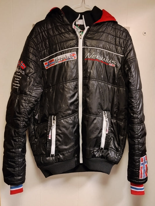 Giubbotto Nebulus Uomo Taglia S Nero Lucido Cappuccio Logo Patch Sportivo