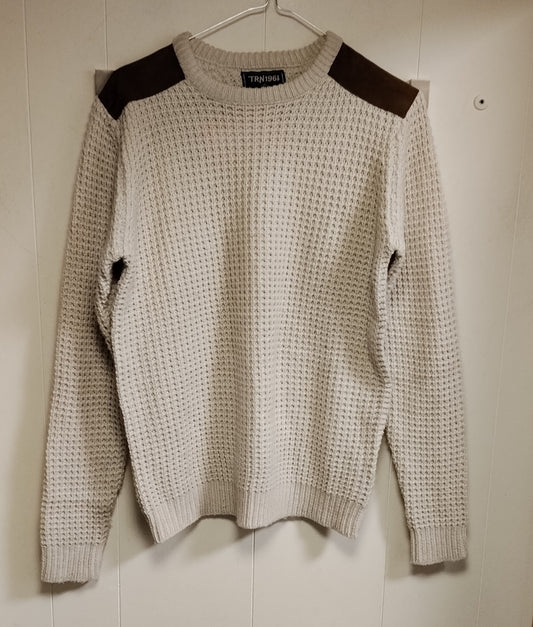 Maglione Uomo TRN 1961 Taglia M Beige Lavorazione Waffle Spalle Effetto Pelle