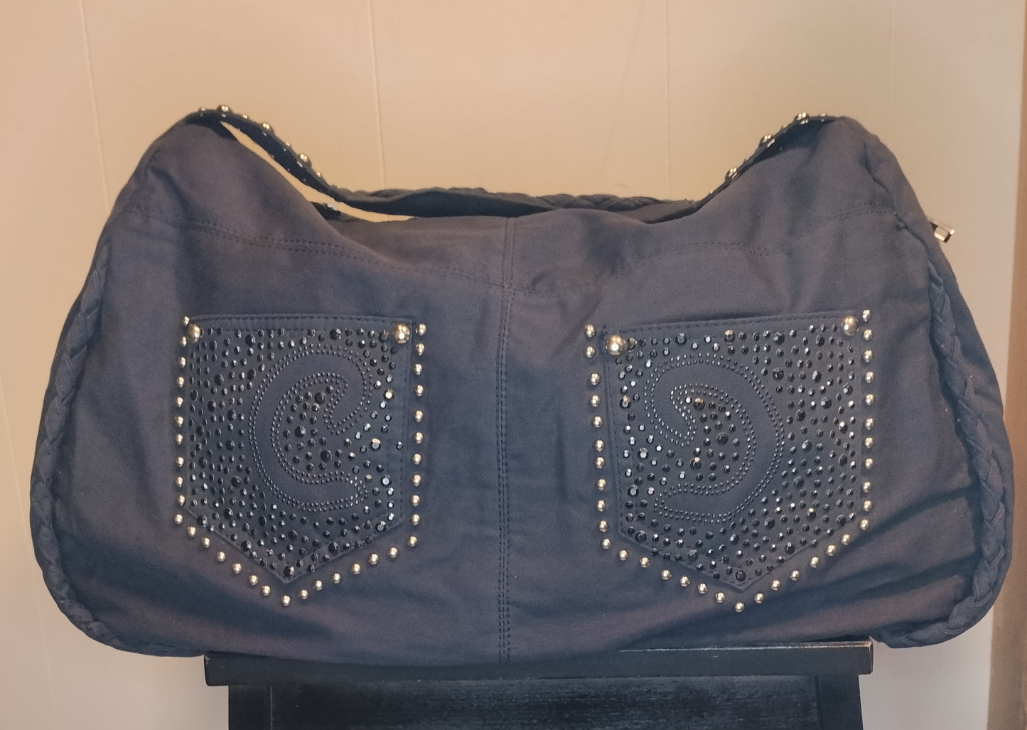 Borsa Donna Blu con Borchie e Strass Stile Casual Chic