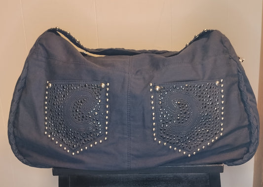 Borsa Donna Blu con Borchie e Strass Stile Casual Chic