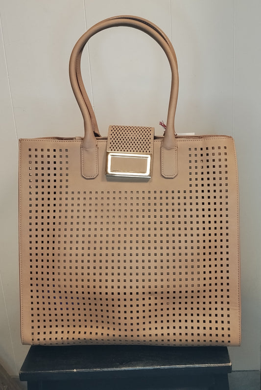 Borsa Donna Beige Traforata Elegante con Dettaglio Oro