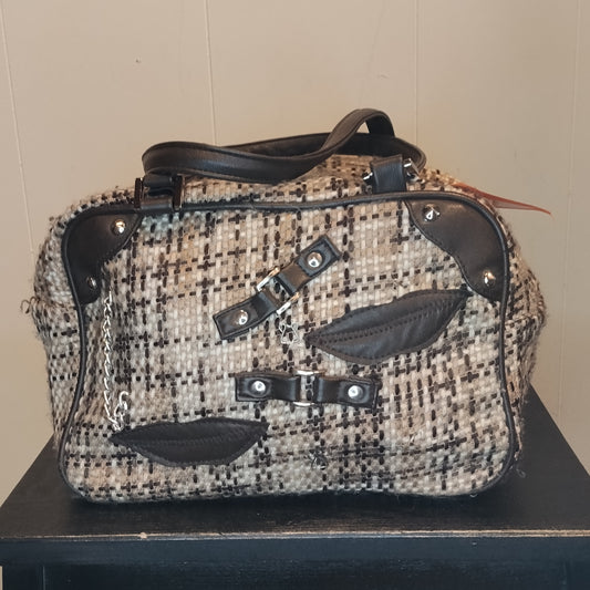 Borsa Donna Tweed Fantasia con Dettagli Ecopelle Stile Vintage