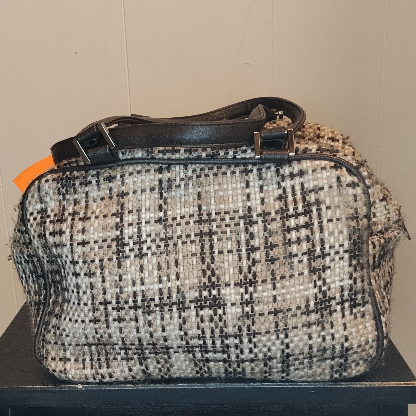 Borsa Donna Tweed Fantasia con Dettagli Ecopelle Stile Vintage