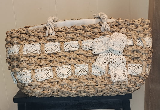 Borsa Donna Paglia Intrecciata con Pizzo Stile Mare Estate