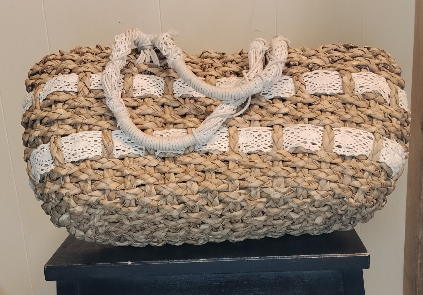 Borsa Donna Paglia Intrecciata con Pizzo Stile Mare Estate
