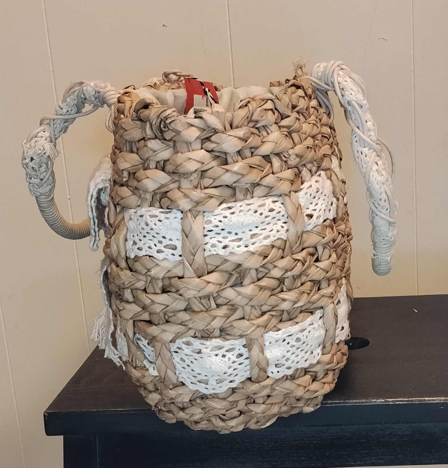 Borsa Donna Paglia Intrecciata con Pizzo Stile Mare Estate