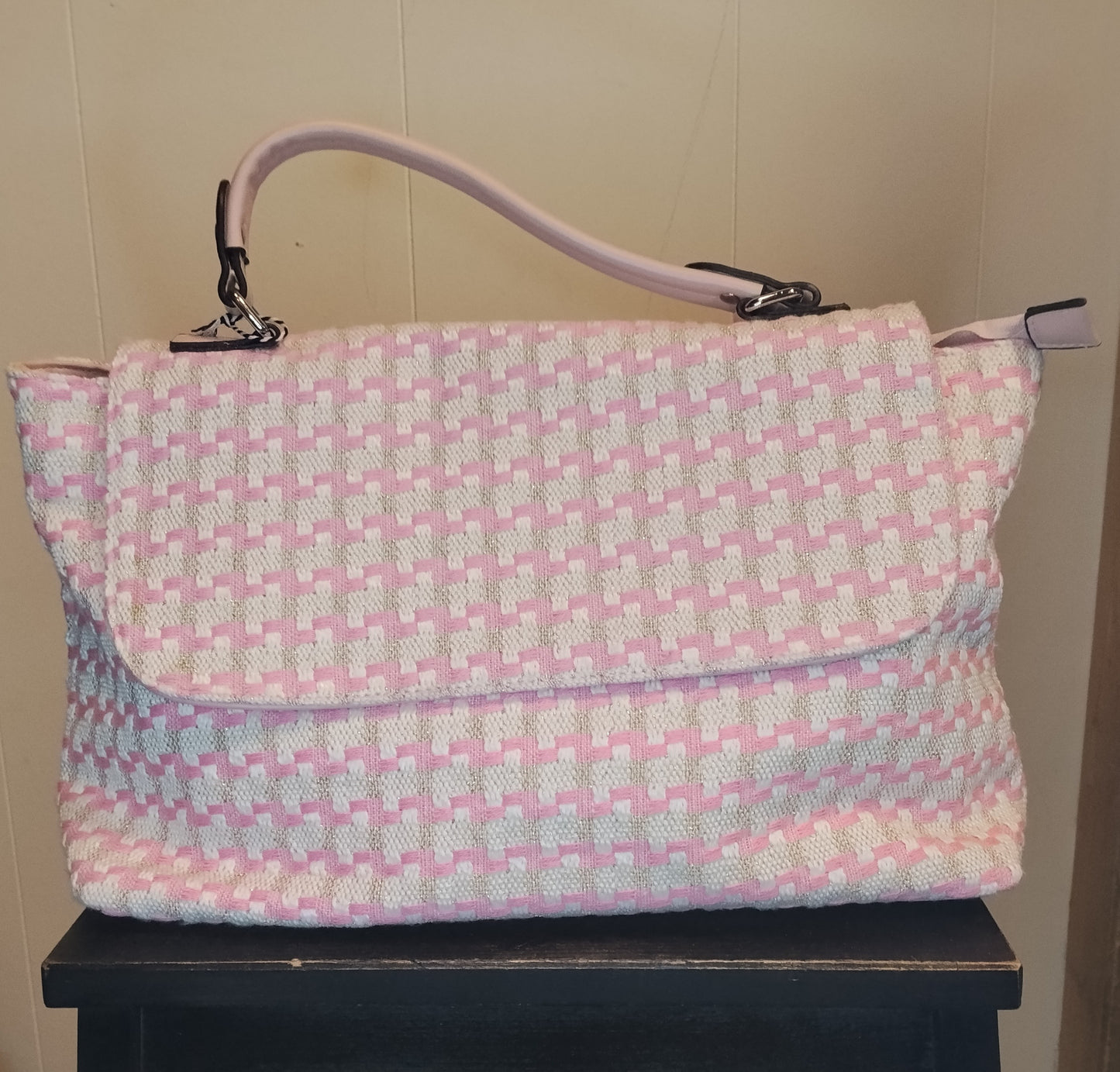 Borsa Donna Sara Moda Rosa Bianco Fantasia Nuova con Cartellino