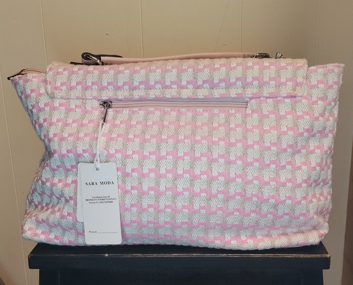 Borsa Donna Sara Moda Rosa Bianco Fantasia Nuova con Cartellino