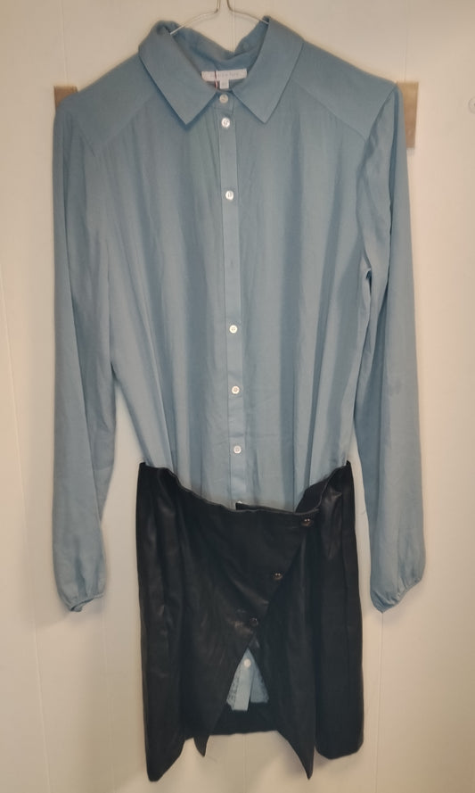 Abito Donna Patrizia Pepe Taglia 42 Azzurro con Dettagli Nero Effetto Pelle Elegante