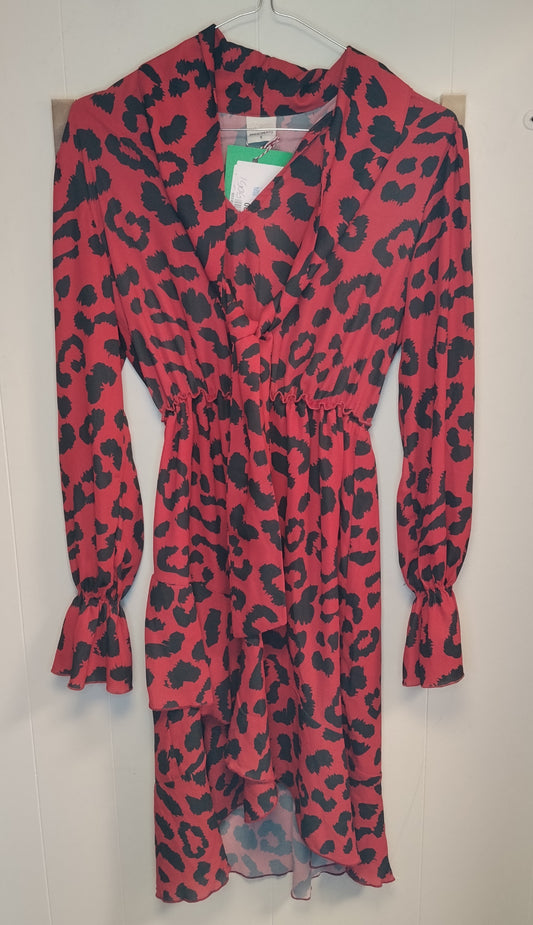 Abito Rinascimento Donna Taglia S Animalier Rosa e Nero con Volant Elegante