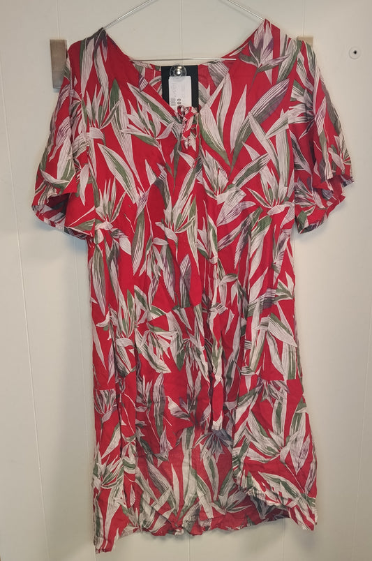 Abito Donna Taglia M Rosso Fantasia Floreale Tropicale Estivo