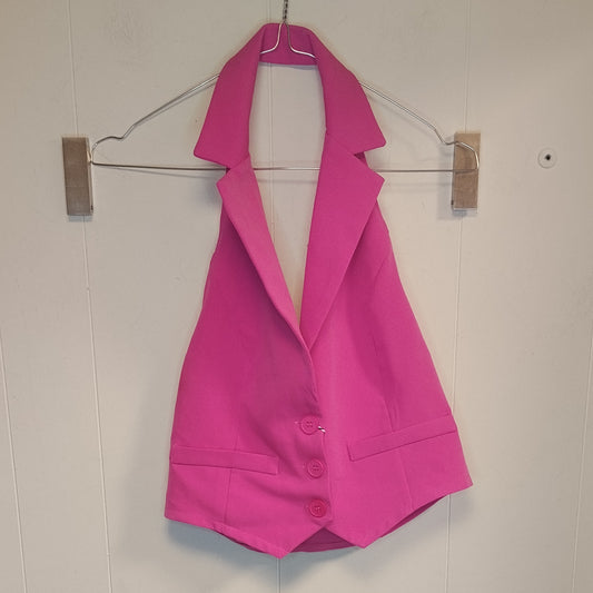 Top Gilet Donna Taglia S Fucsia Halter Elegante Fashion