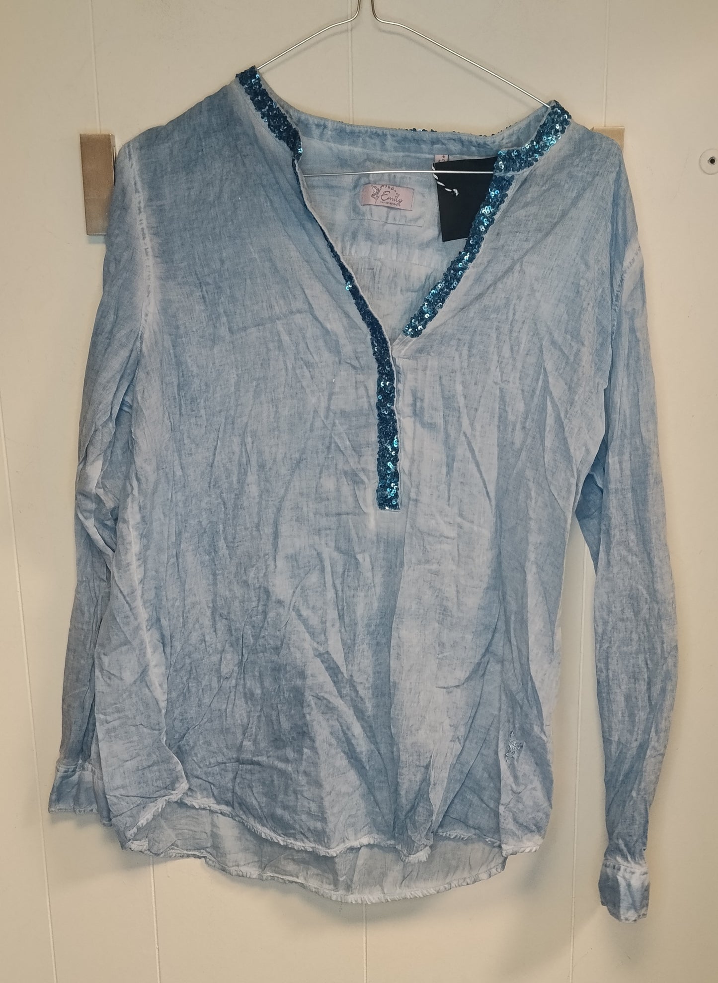 Blusa Vandenberg Donna Taglia 42 Azzurra con Paillettes Casual Chic