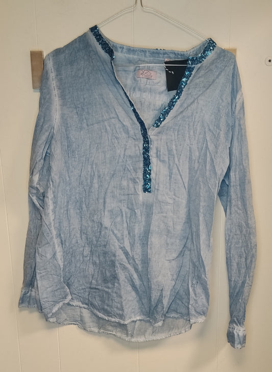 Blusa Vandenberg Donna Taglia 42 Azzurra con Paillettes Casual Chic