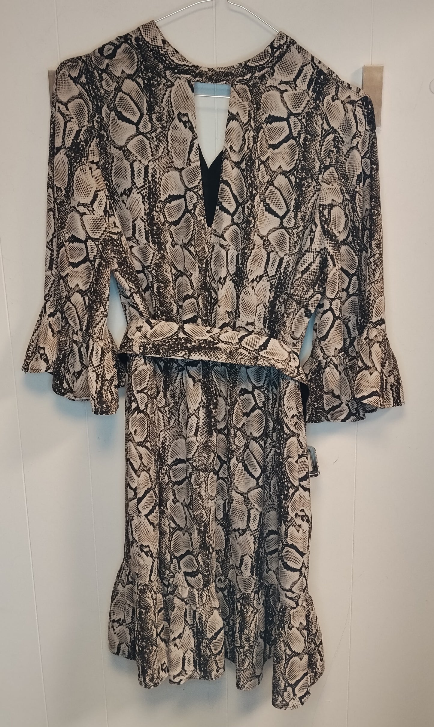 Abito Motivi Donna Taglia 42 Fantasia Pitonata con Cintura Elegante