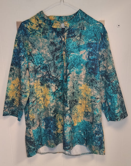 Blusa Uomo Donna Taglia XL Fantasia Astratta Blu e Turchese Casual Chic