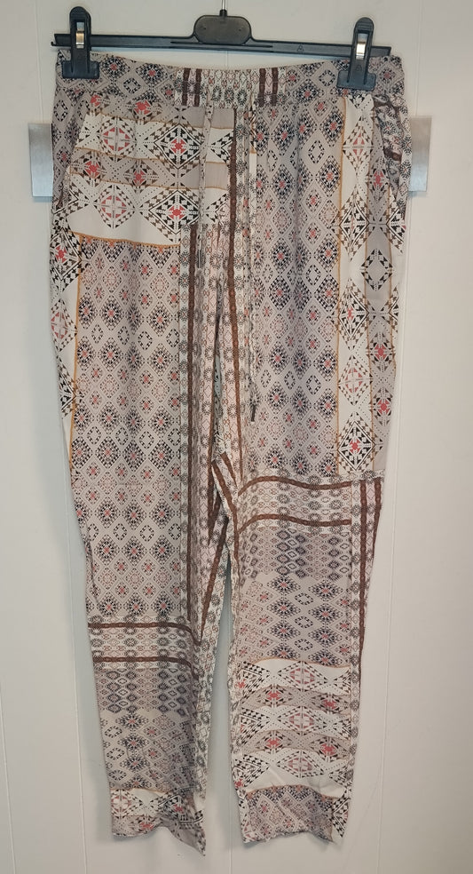 Pantaloni Donna Only Taglia 40 Fantasia Etnica Beige Rosa Morbidi