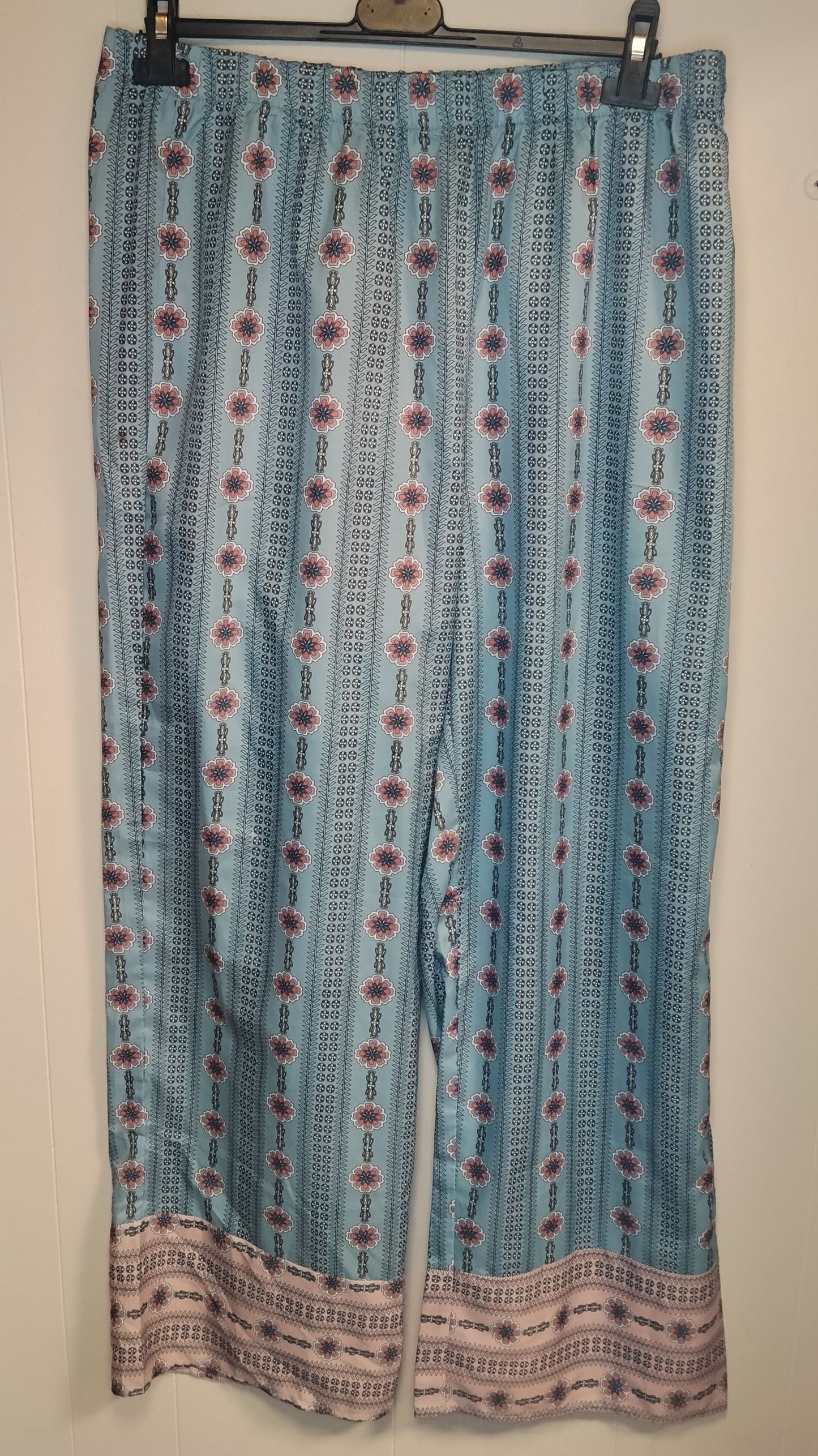 Pantaloni Donna XXL Fantasia Floreale Azzurri Palazzo Estivi