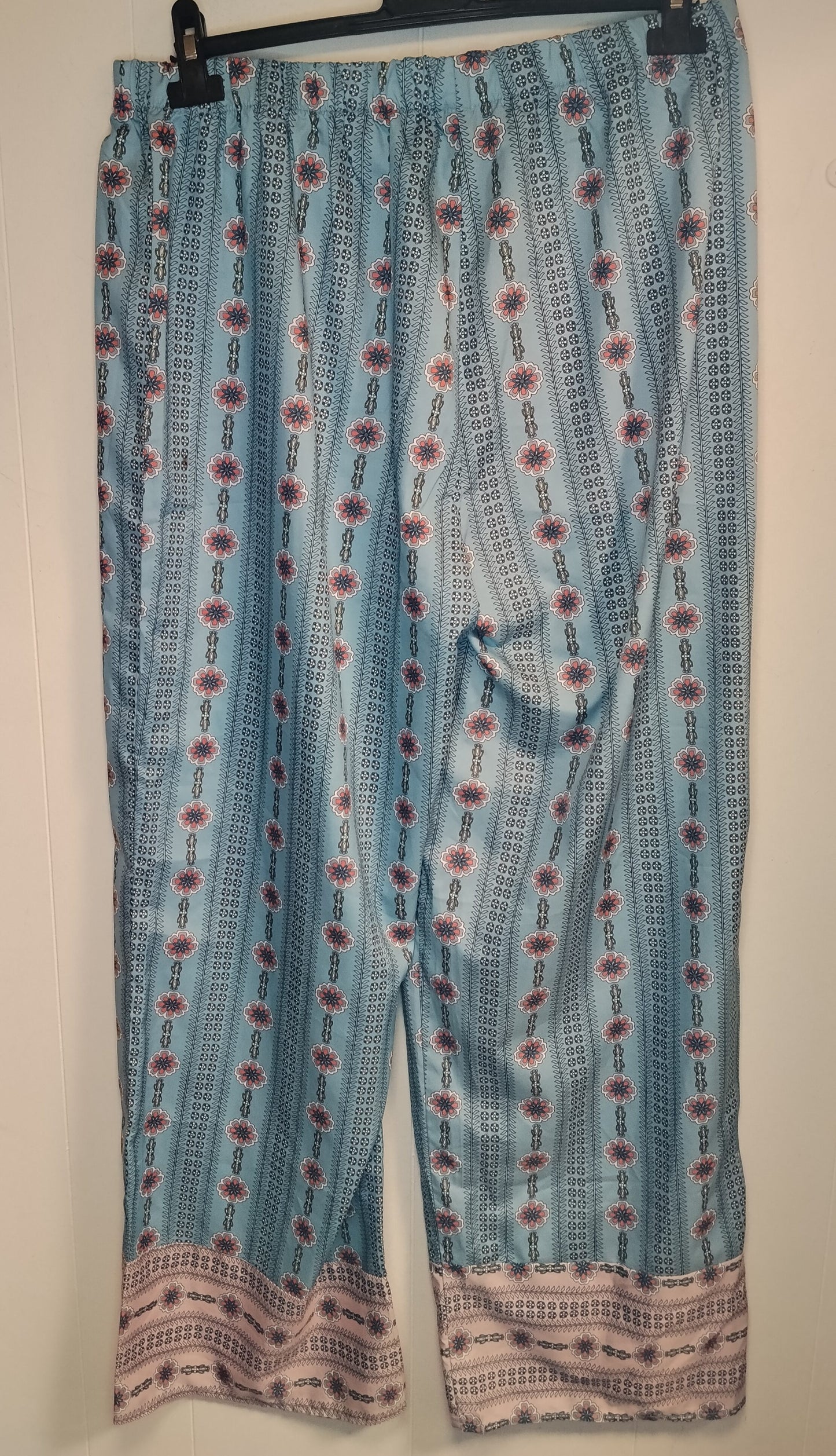 Pantaloni Donna XXL Fantasia Floreale Azzurri Palazzo Estivi