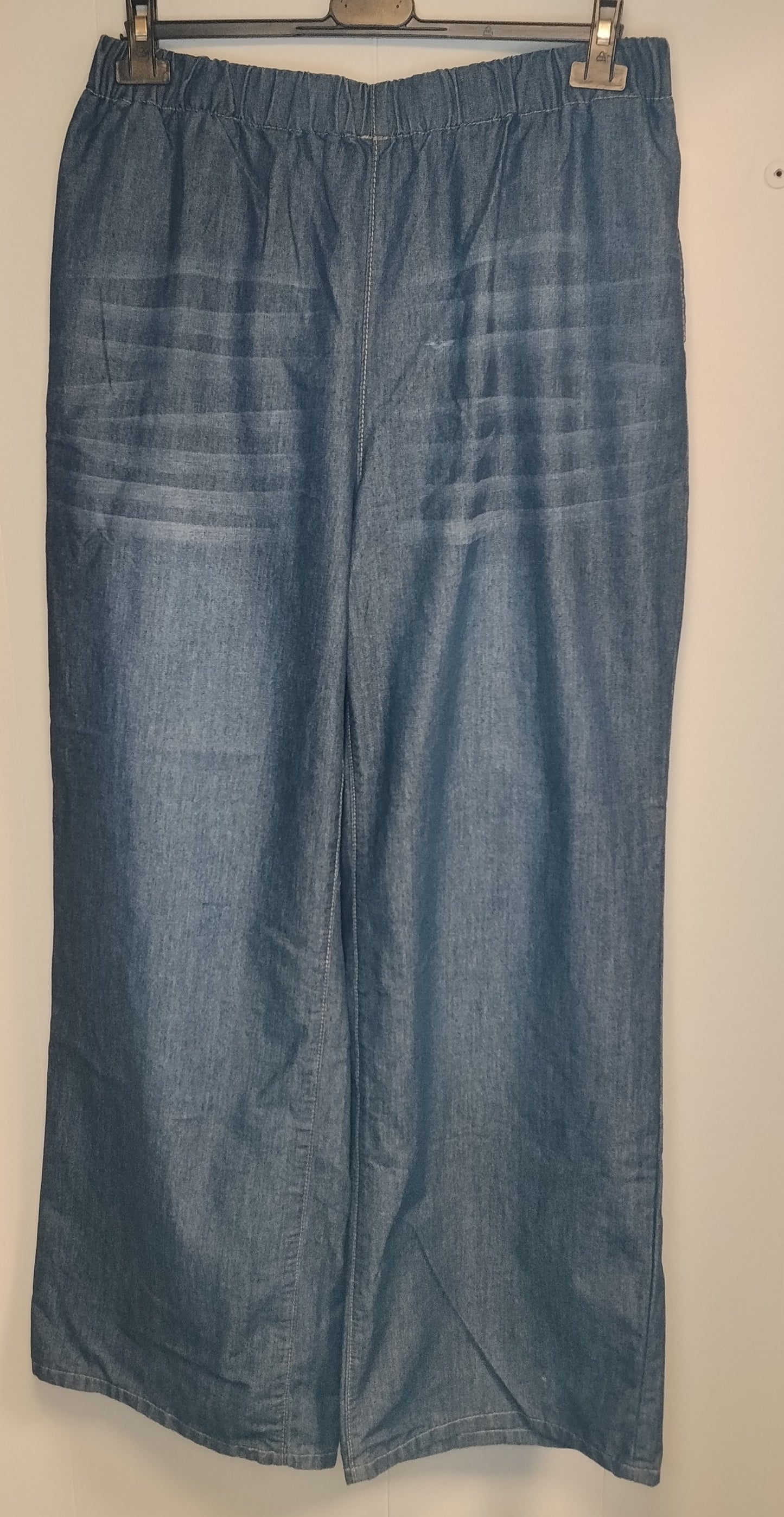Pantaloni Donna XXL Effetto Jeans Palazzo Morbidi Vita Elasticizzata