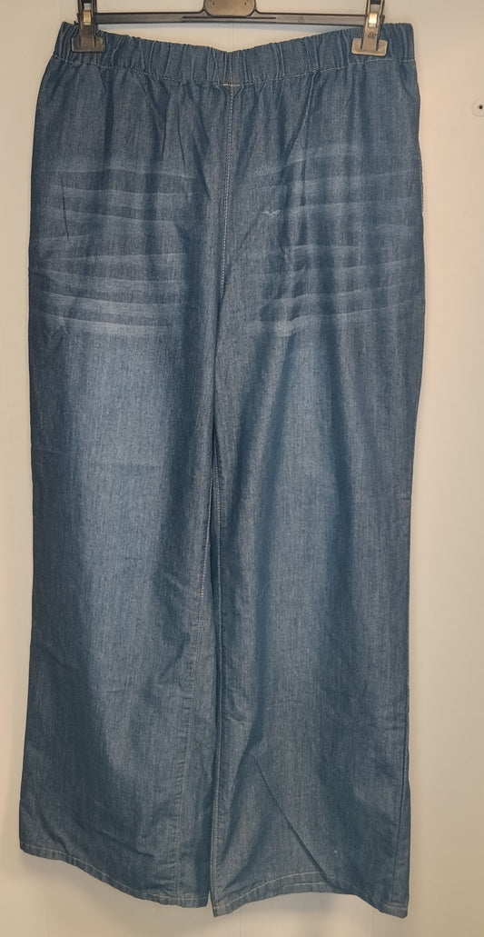 Pantaloni Donna XXL Effetto Jeans Palazzo Morbidi Vita Elasticizzata