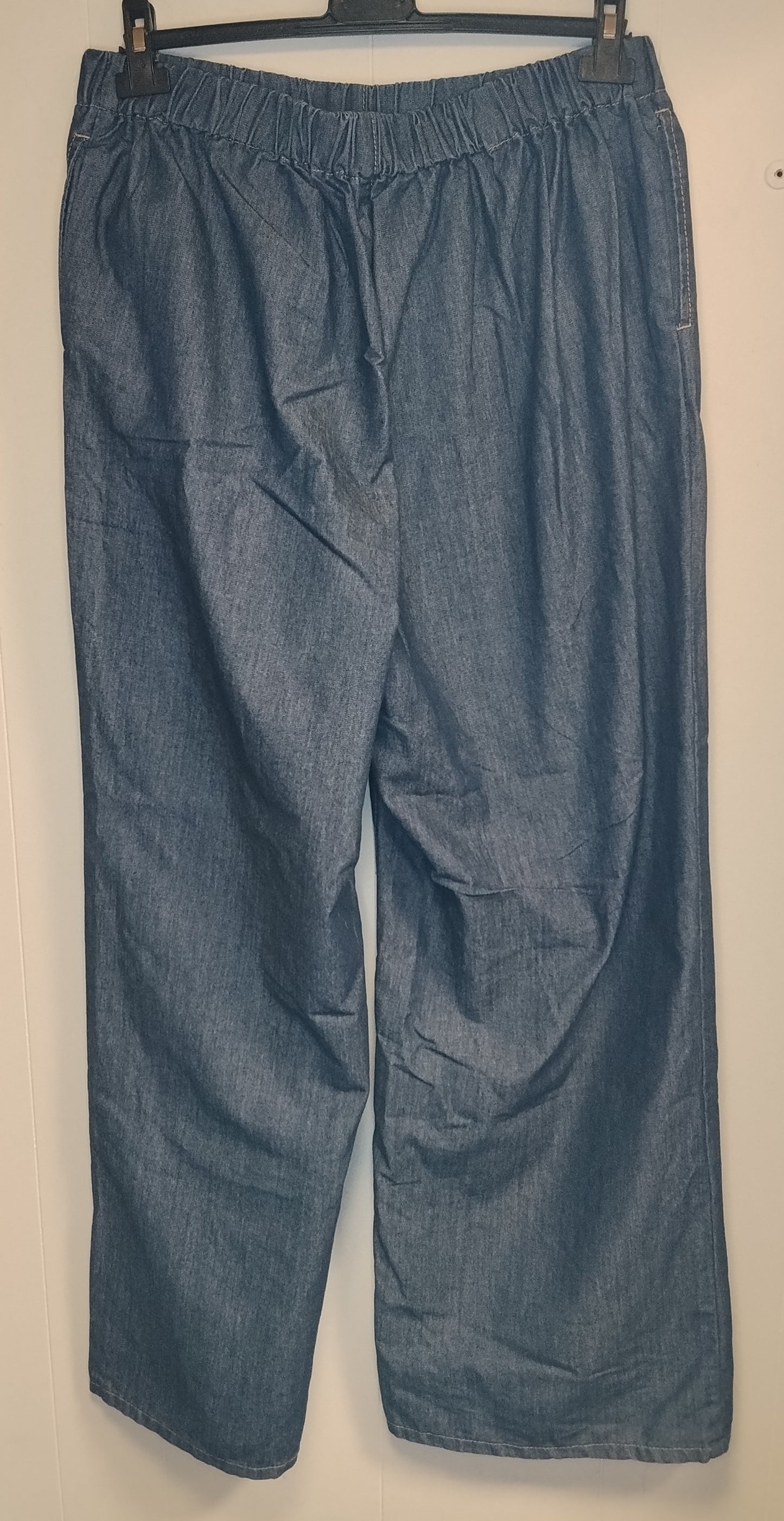 Pantaloni Donna XXL Effetto Jeans Palazzo Morbidi Vita Elasticizzata