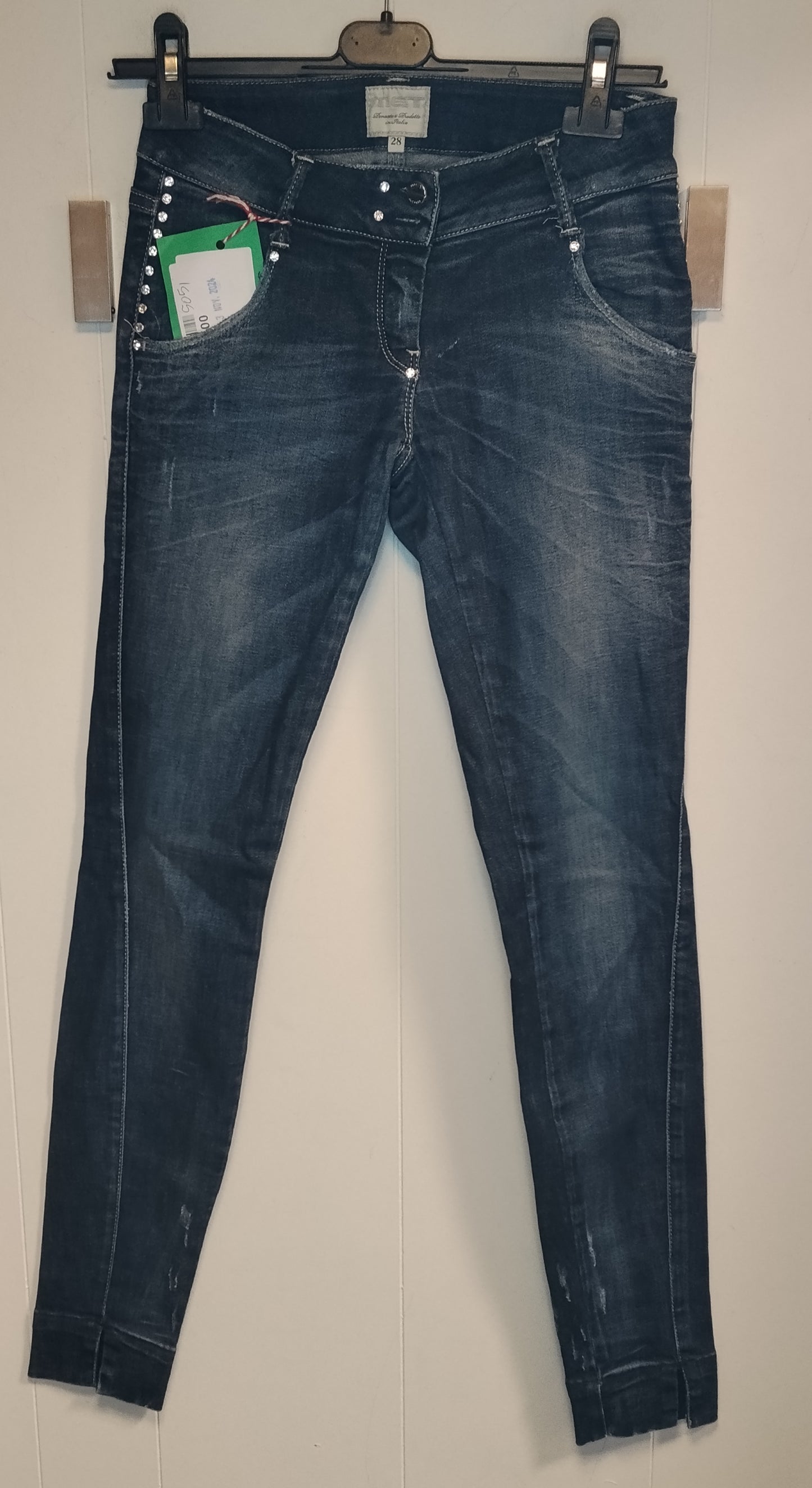Jeans Donna MET Taglia 42 Skinny Blu Scuro Con Strass