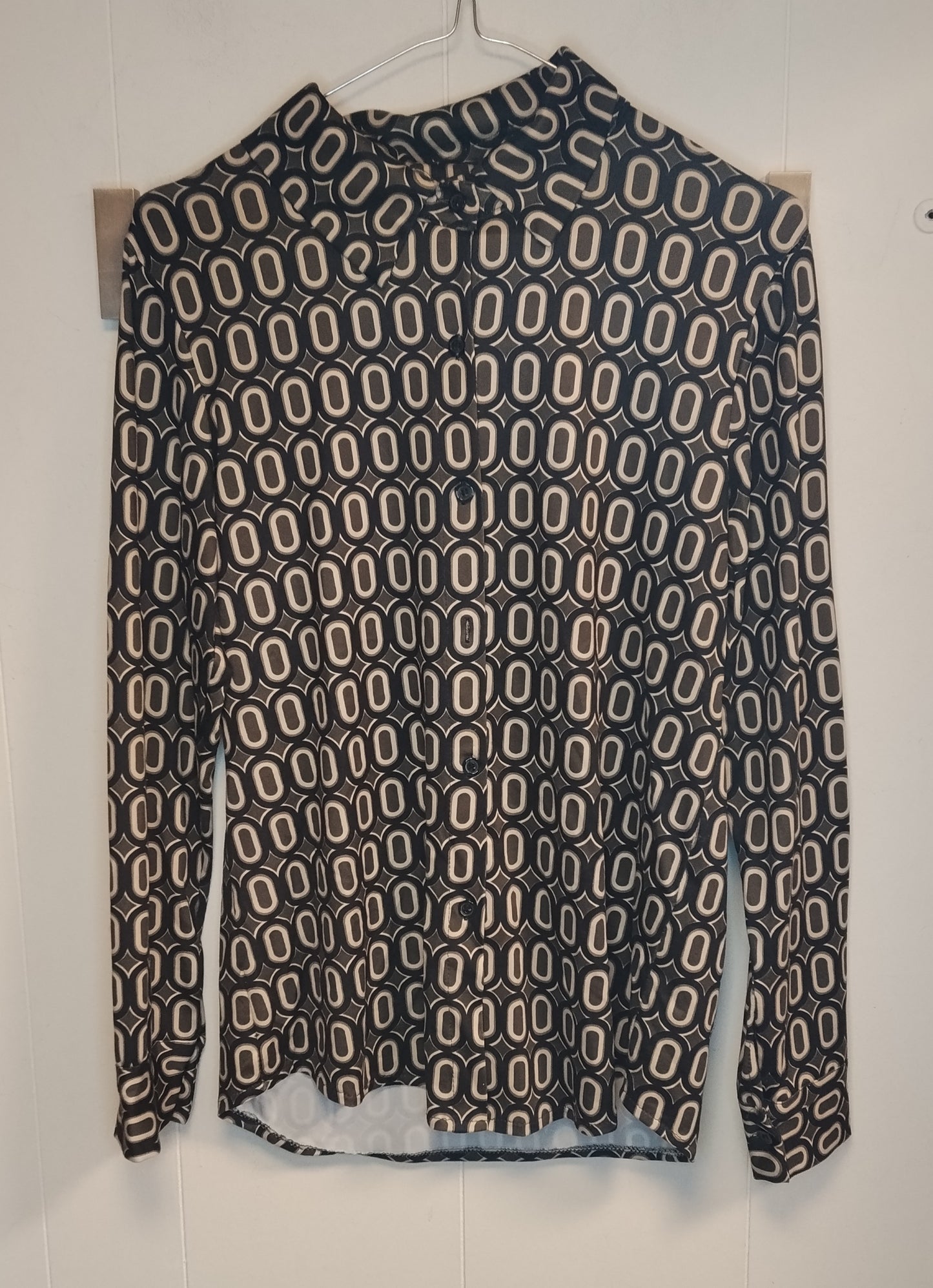 Camicia Donna Fantasia Geometrica Blu Beige Taglia L