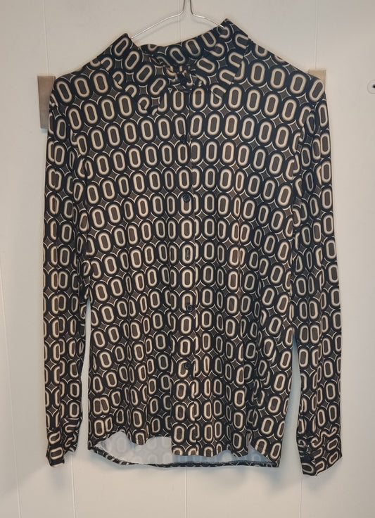 Camicia Donna Fantasia Geometrica Blu Beige Taglia L