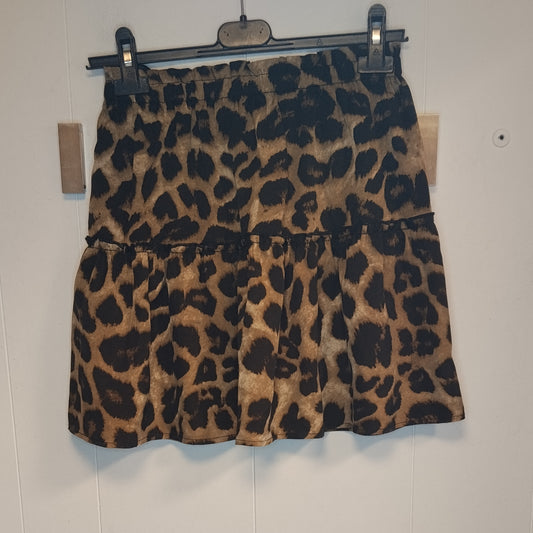 Gonna Donna Leopardata Volant Vita Elasticizzata Taglia S