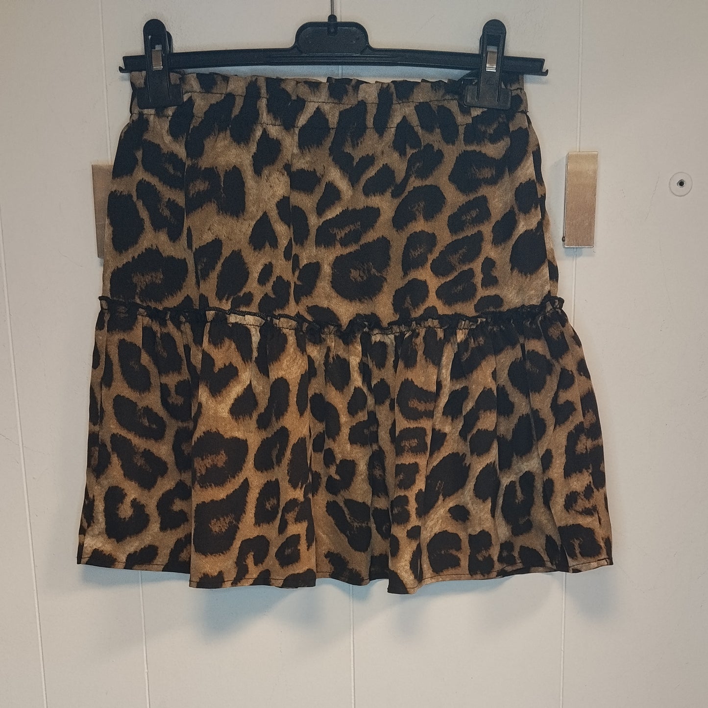 Gonna Donna Leopardata Volant Vita Elasticizzata Taglia S