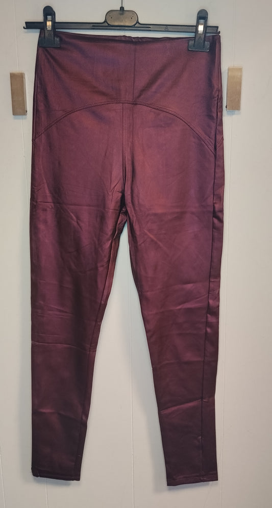 Leggings Donna Effetto Pelle Bordeaux Vita Alta Taglia S