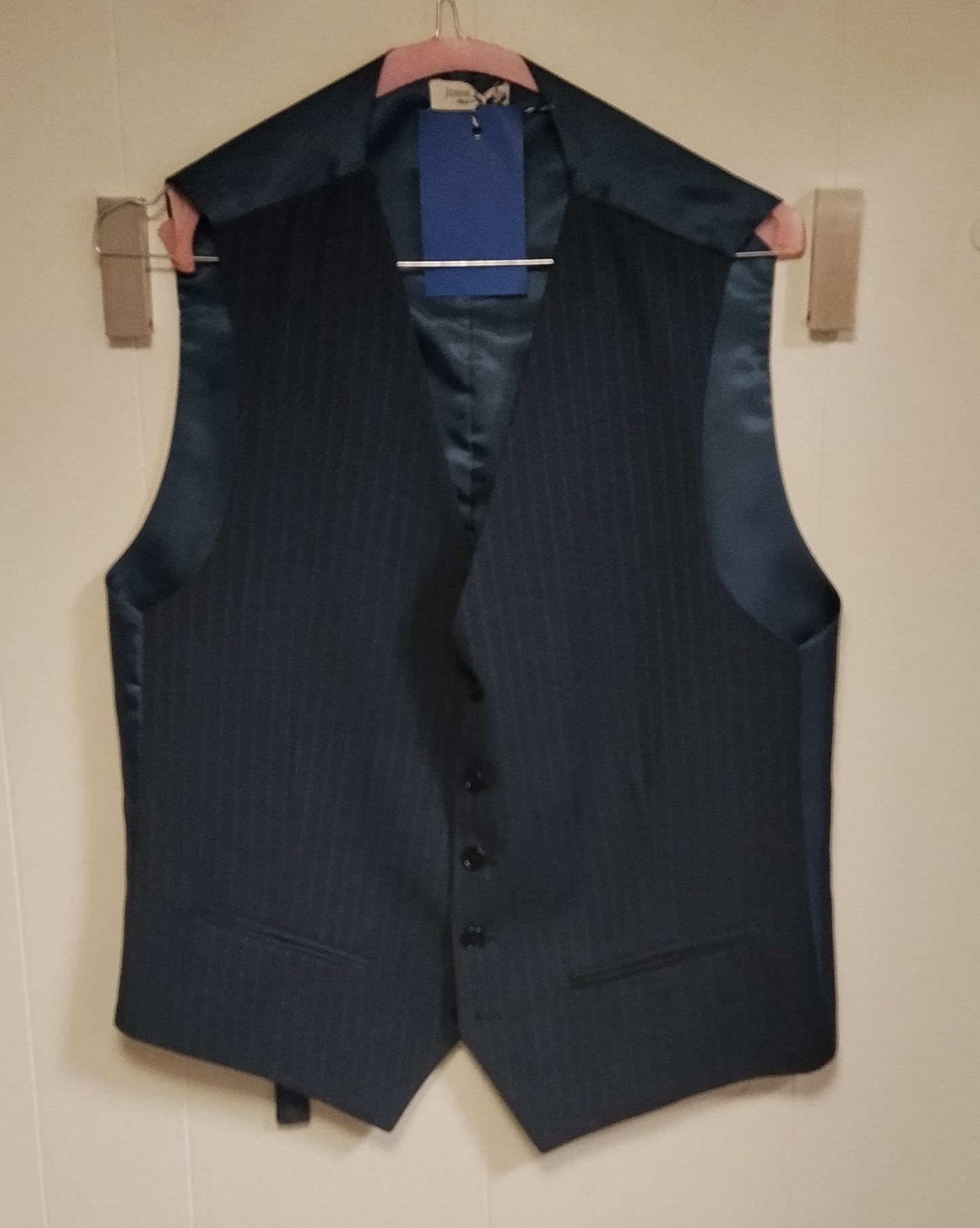 Gilet Uomo Johns Basic Taglia 48 Blu Gessato Elegante Classico