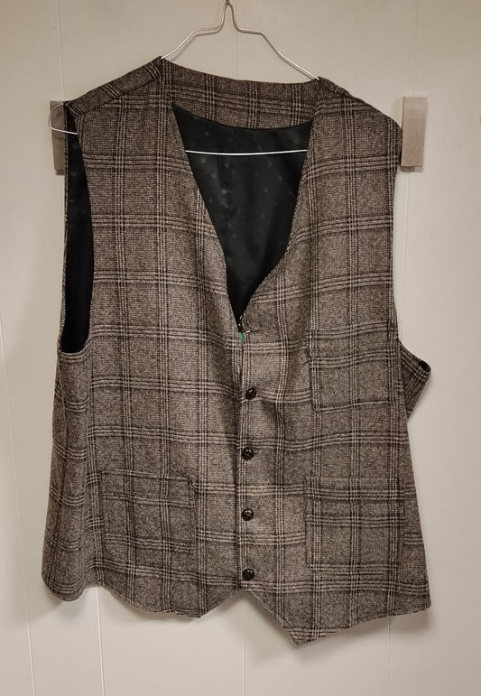 Gilet Uomo Quadri Vintage Beige Marrone Taglia L Elegante Classico