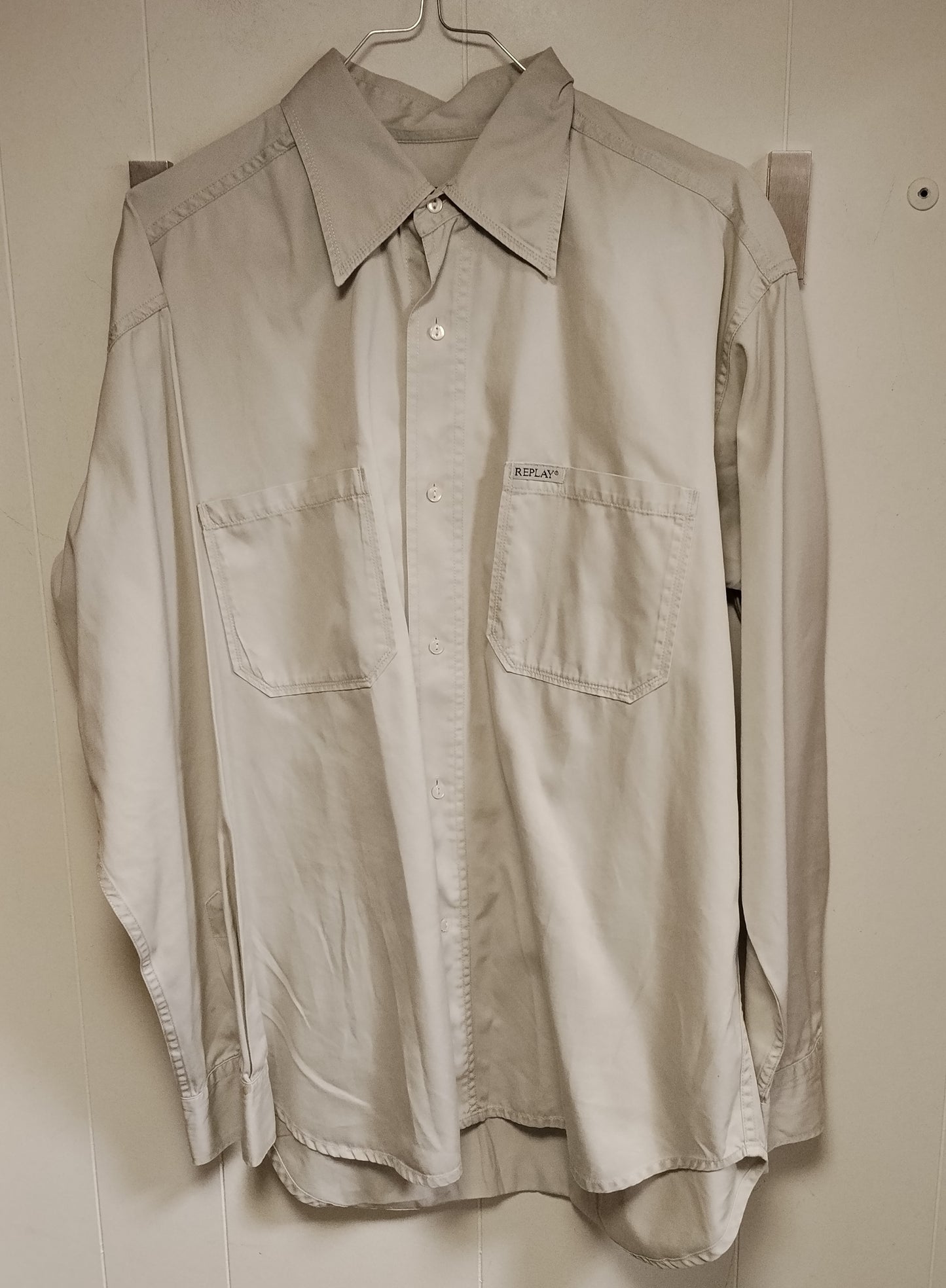 Camicia Uomo Replay Taglia M Beige Manica Lunga Casual Vintage