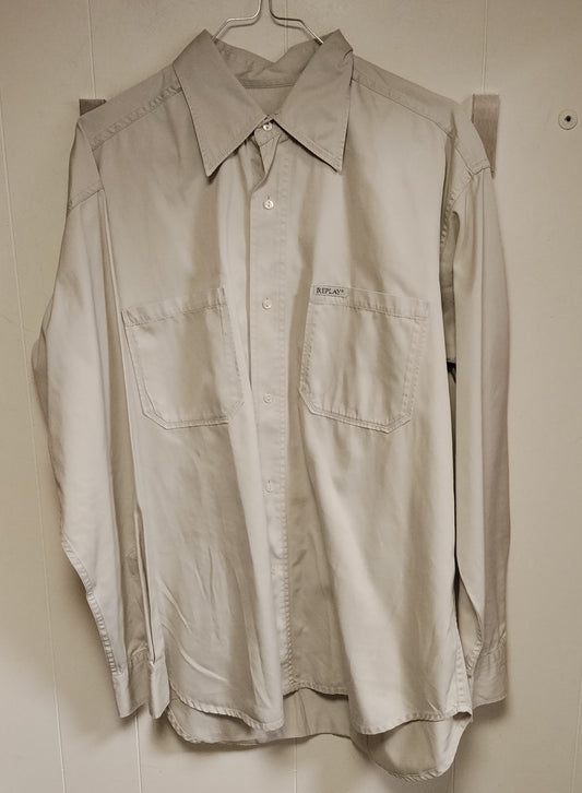 Camicia Uomo Replay Taglia M Beige Manica Lunga Casual Vintage