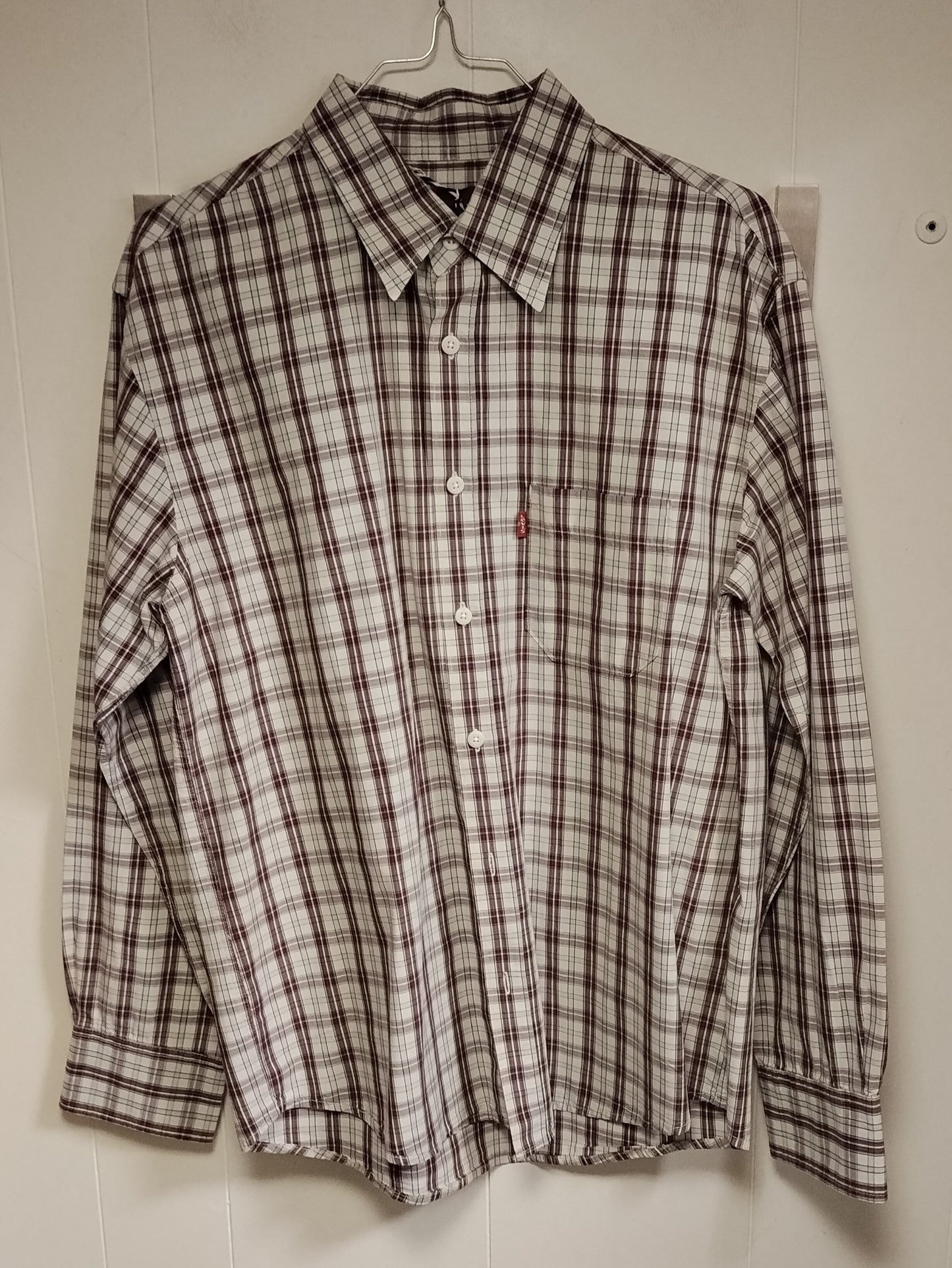 Camicia Uomo Levi's Taglia M Quadri Beige Marrone Casual Vintage