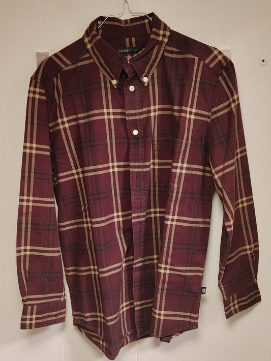 Camicia Uomo Dockers Taglia M Quadri Bordeaux Casual Vintage