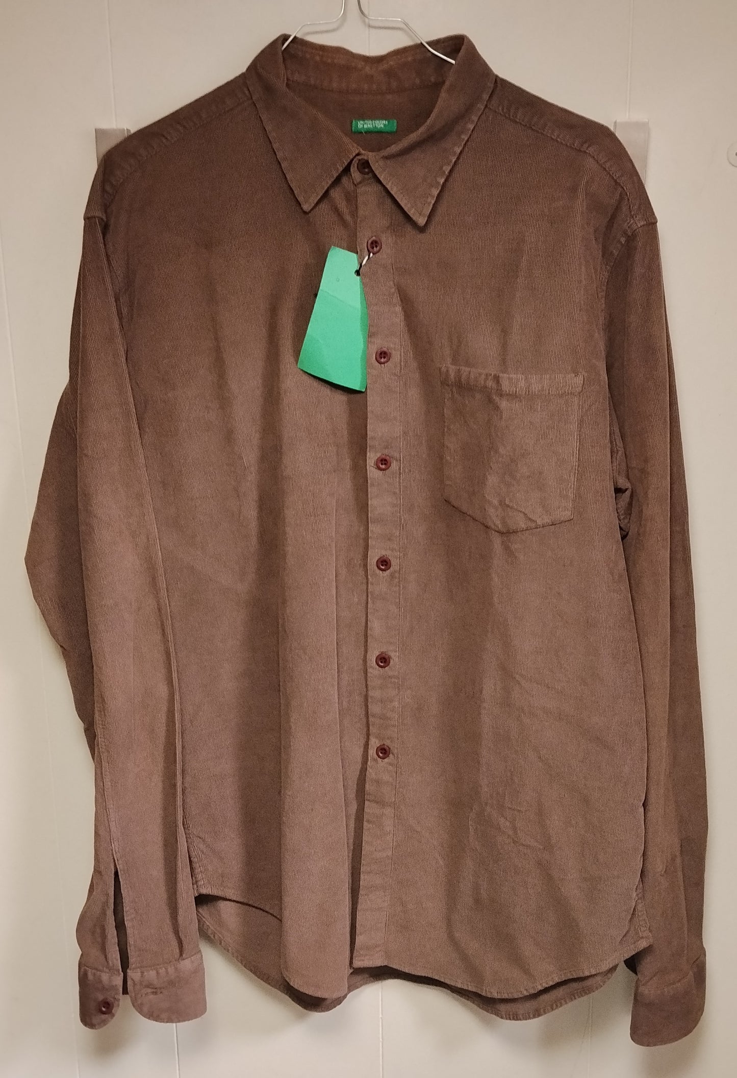 Camicia Uomo Benetton Taglia L Velluto Marrone Casual Vintage