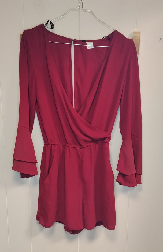 Abito Donna H&M Taglia 38 Bordeaux con Scollo Incrociato