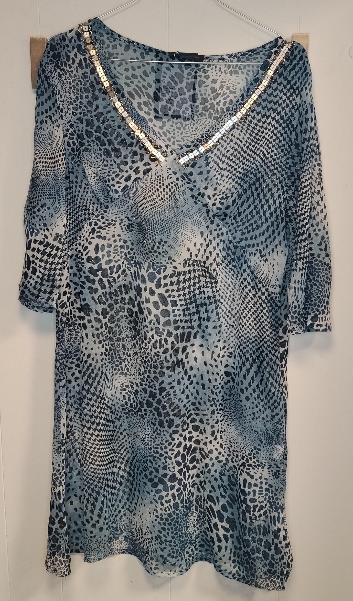 Abito Estivo Donna Full Fashion Taglia L Fantasia Animalier con Strass