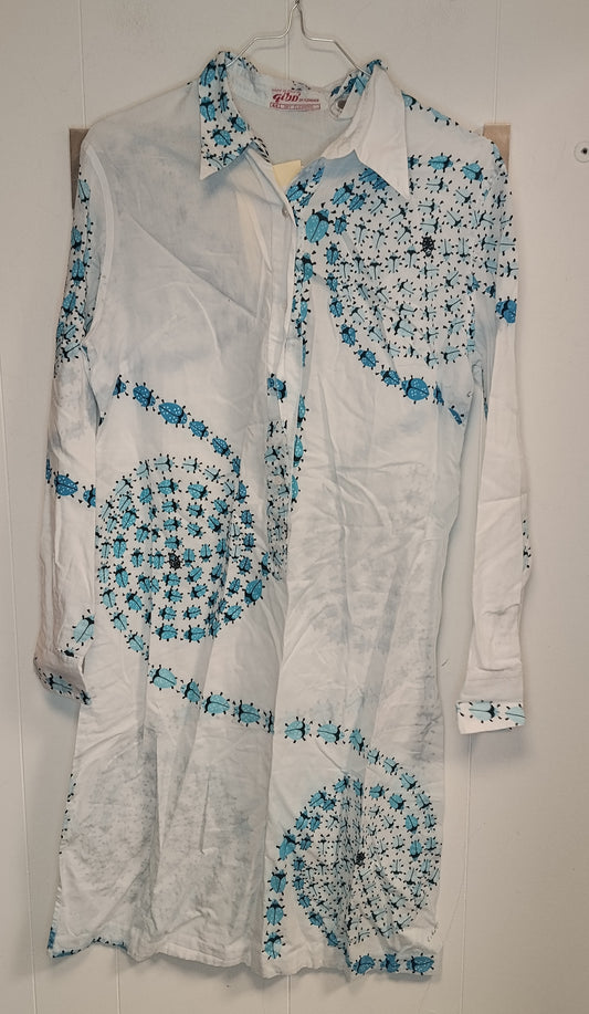 Camicia Donna GIBD Taglia 44 Bianca Fantasia Azzurra