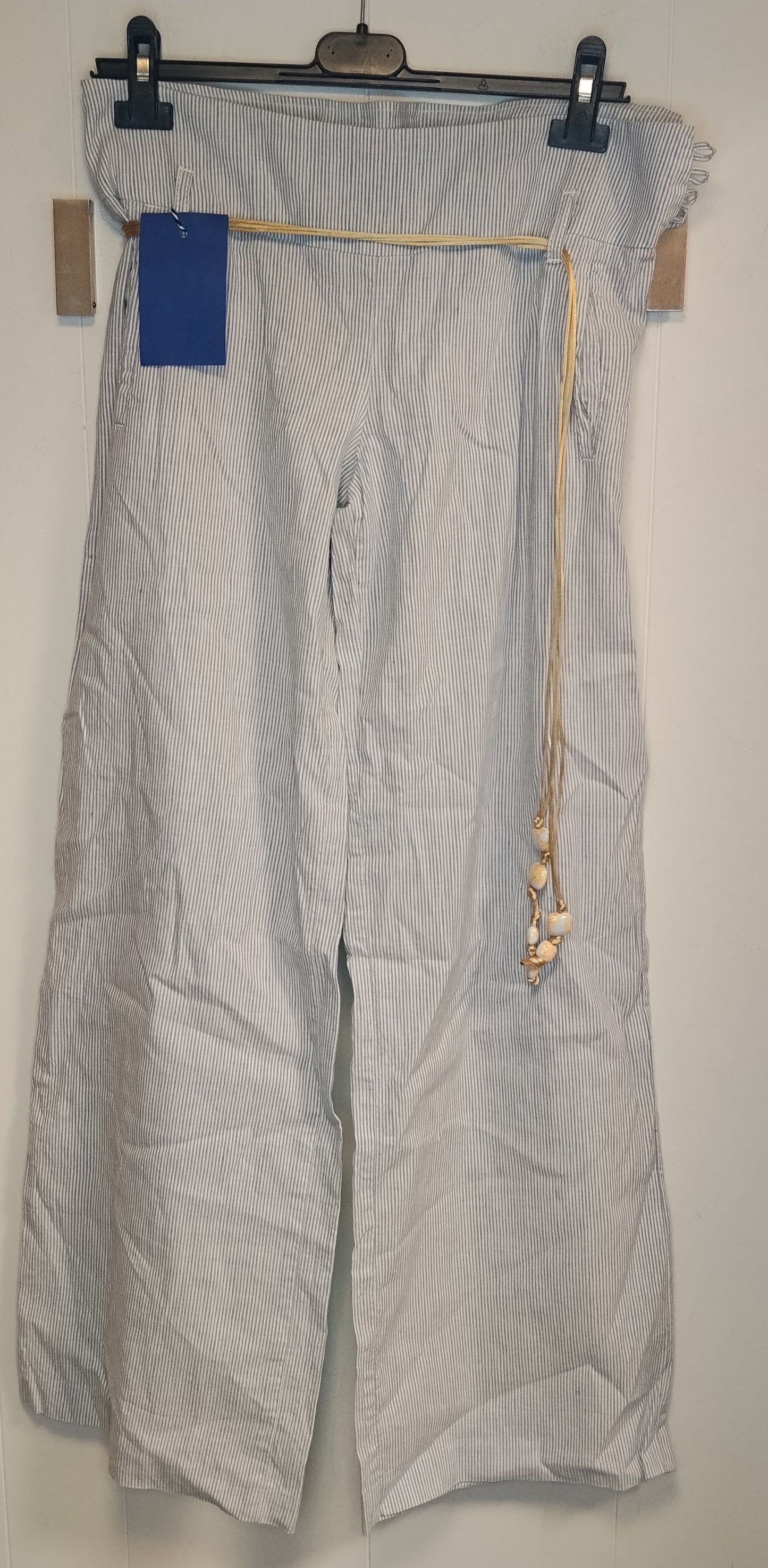 Pantalone Donna Sisley Taglia 44 A Righe Con Cintura