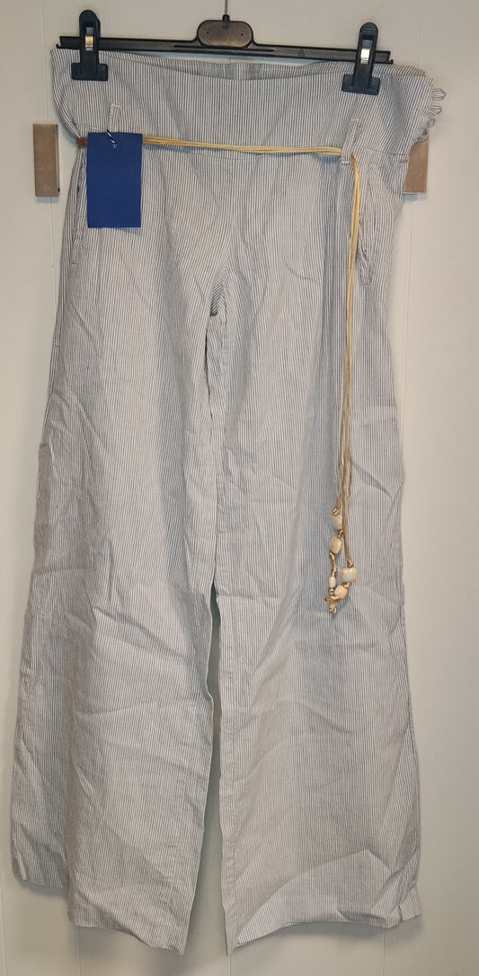 Pantalone Donna Sisley Taglia 44 A Righe Con Cintura