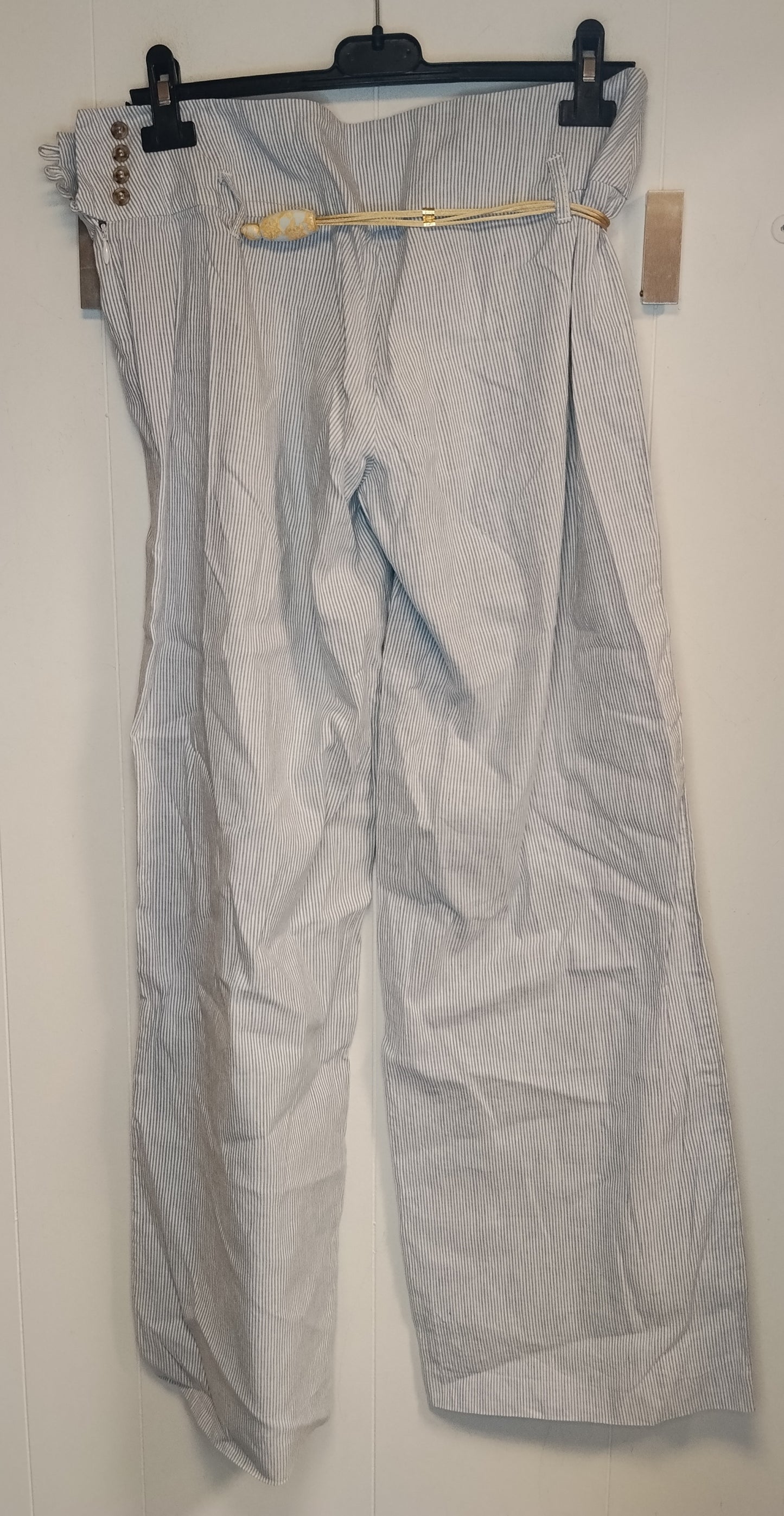 Pantalone Donna Sisley Taglia 44 A Righe Con Cintura