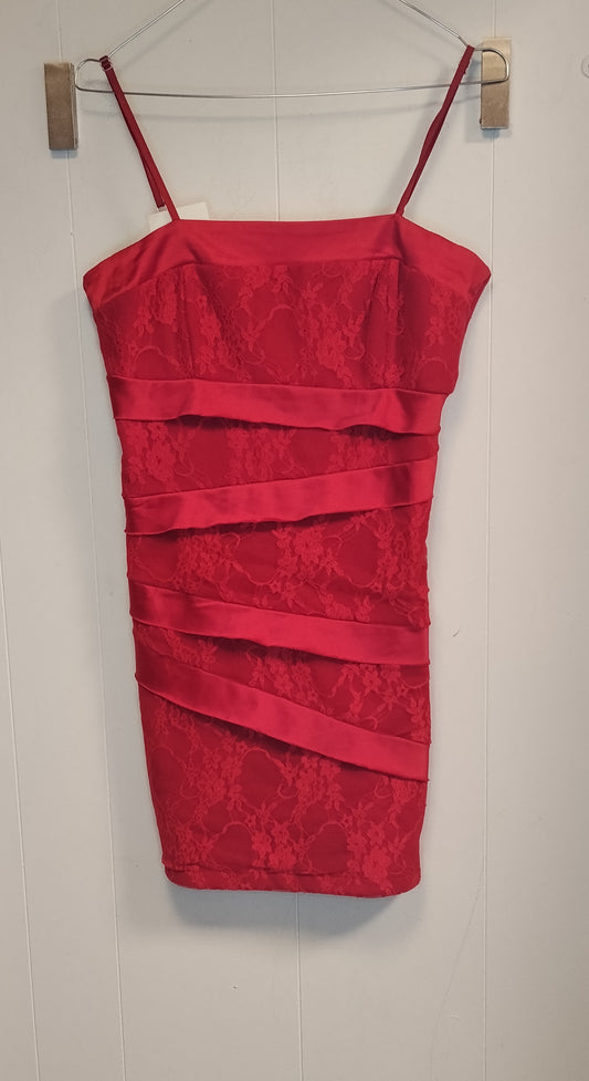 Abito Corto Donna Rosso In Pizzo Taglia M Senza Marca