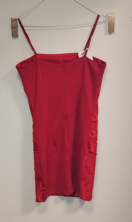 Abito Corto Donna Rosso In Pizzo Taglia M Senza Marca
