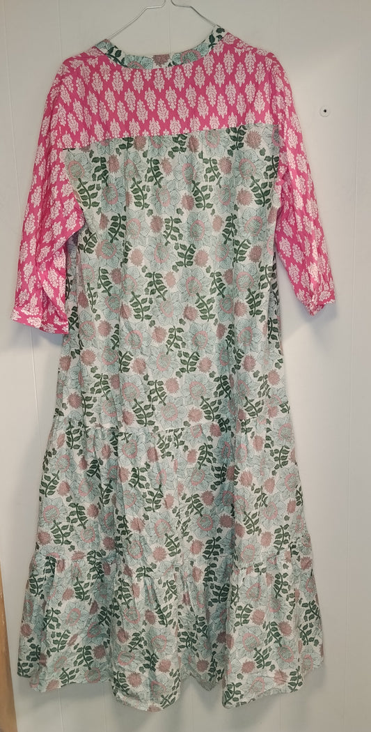 Abito Donna Zara Taglia XL Fantasia Floreale Rosa E Verde