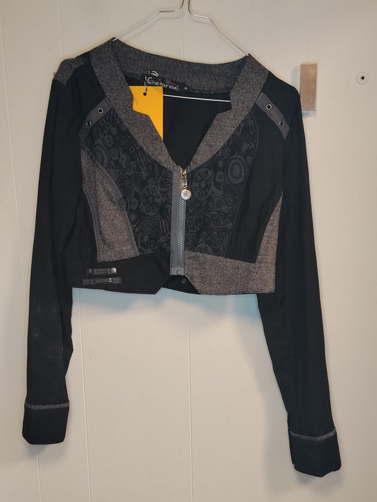 Giacca corta Fait Pour Vous donna taglia S nera e grigia con zip