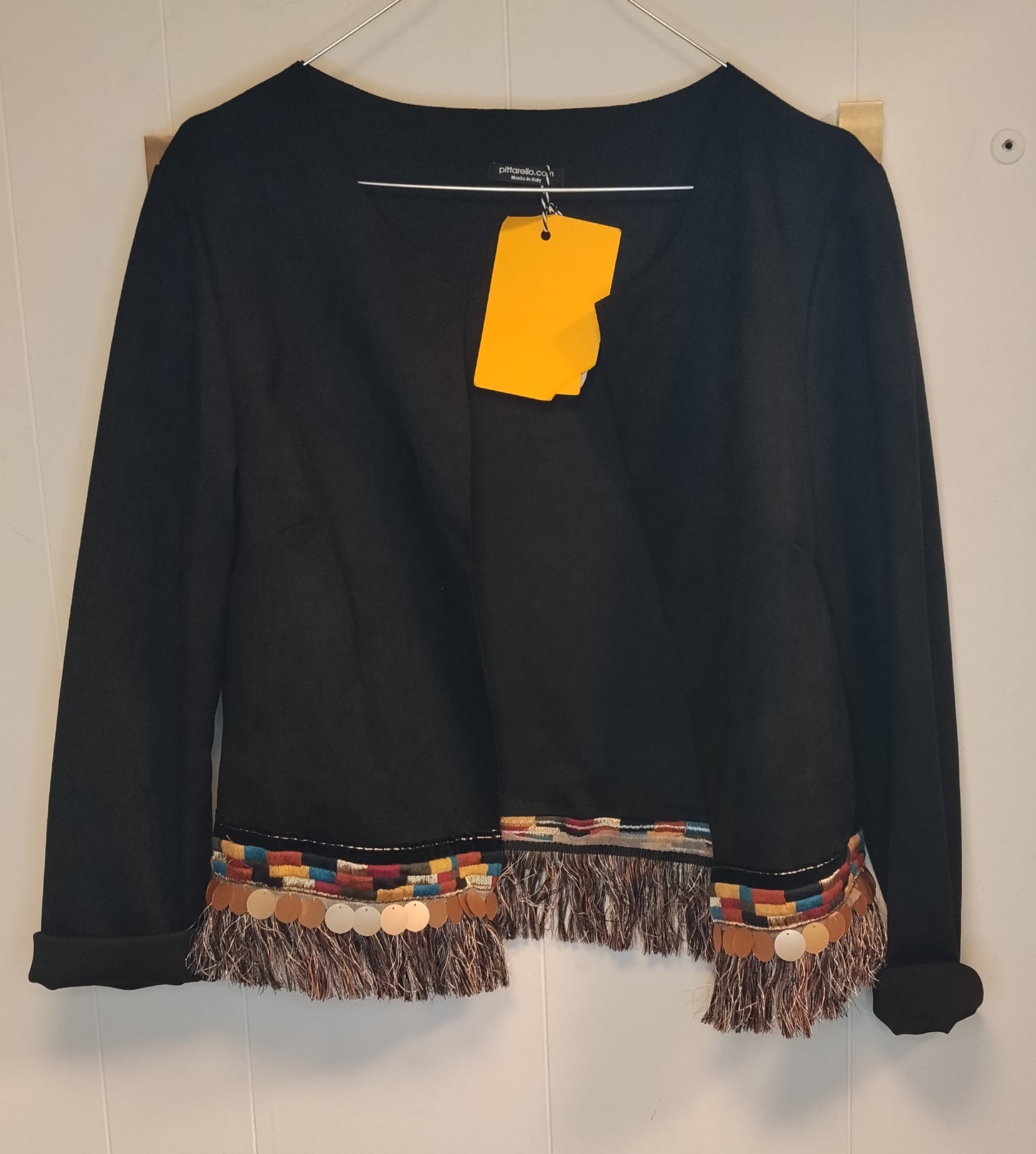 Giacca Pittarello donna taglia L nera con frange e paillettes